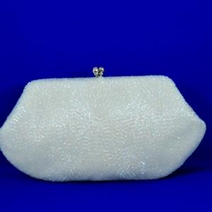 GORGEOUS VINTAGE 1960 ALL HAND BEADED CLUTCH, MADE IN JAPAN EXPRESSELY FOR BROAD